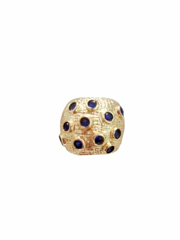 Anello fascione regolabile realizzato in ottone con zirconi blu. Spedizione Gratuita