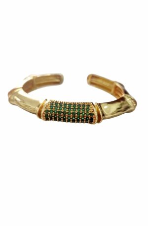 Bracciale ad incastro realizzato con ottone e zirconi centrali verdi Spedizione Gratuita