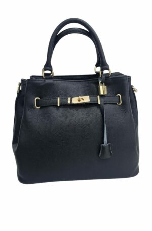 Borsa in vera pelle, kelly, colore nero dotata di tracolla, scomparto interno unico foderato con tasche laterali. misure L35 B20 H28 Made Italy Spedizione Gratuita