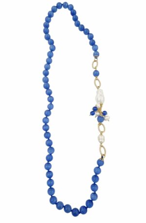 Collana lunga realizzata con occhio di gatto carta da zucchero e perle barocche. Lunghezza 75cm Spedizione Gratuita