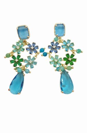 Orecchini  realizzati artigianalmente con quarzi, zirconi ed agata. lunghezza 6cm peso 8.9 gr Spedizione Gratuita