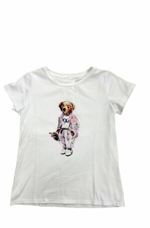 T-shirt manica corta teddy con applicazioni 95%cotone 5% elastame . taglia unica Spedizione Gratuita