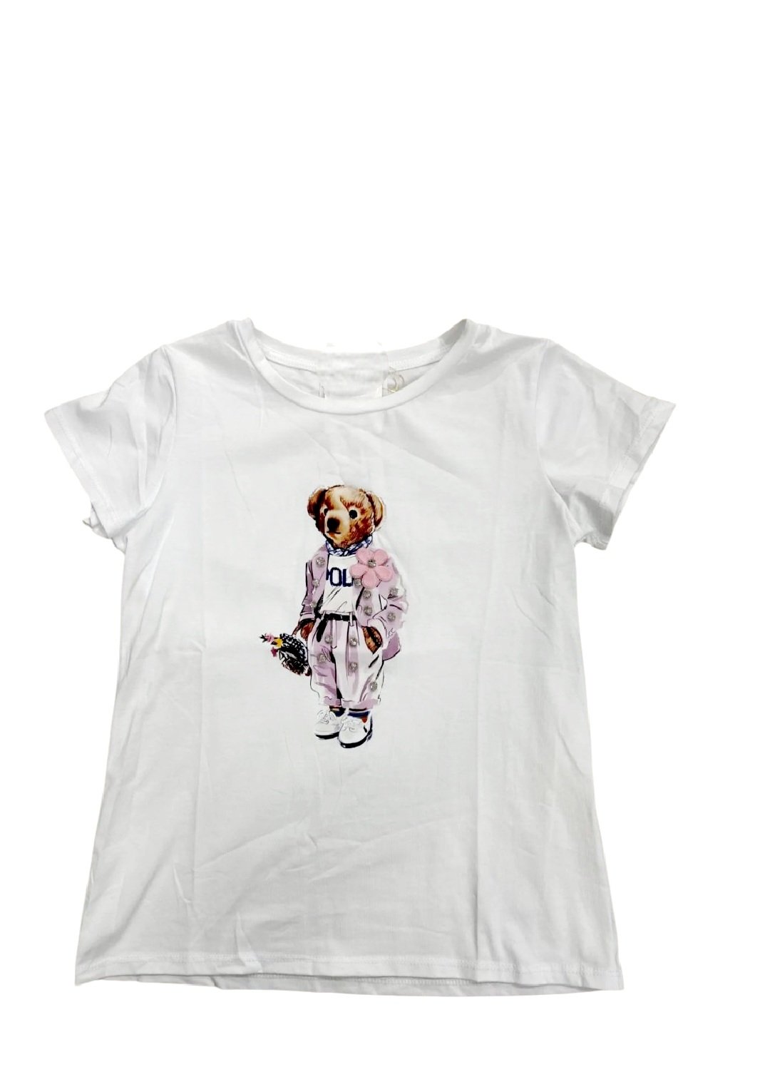 T-shirt manica corta teddy con applicazioni 95%cotone 5% elastame . taglia unica Spedizione Gratuita