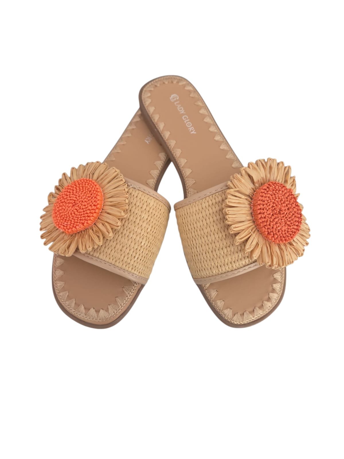 Ciabattine con fiore in rafia, suola antiscivolo e rialzo 1.5cm. Spedizione Gratuita