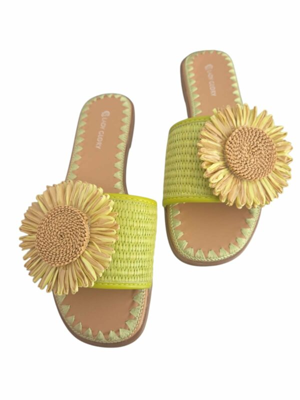 Ciabattine con fiore in rafia, suola antiscivolo e rialzo 1.5cm. verdi Spedizione Gratuita
