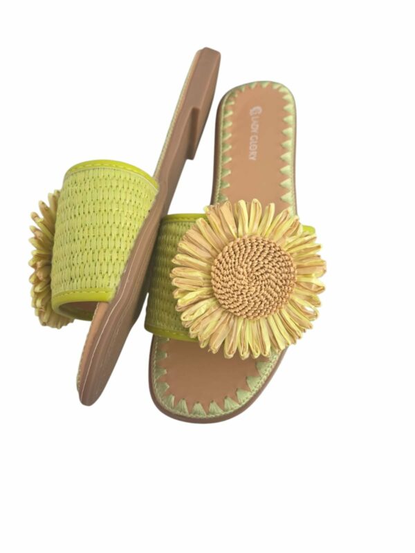 Ciabattine con fiore in rafia, suola antiscivolo e rialzo 1.5cm. verdi Spedizione Gratuita