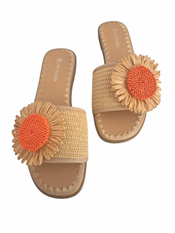 Ciabattine con fiore in rafia, suola antiscivolo e rialzo 1.5cm. Spedizione Gratuita
