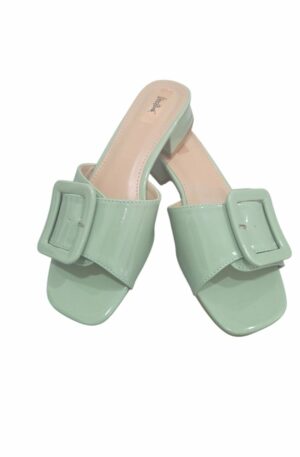 Ciabattina lucida colore verde pastello con tacchetto quadrato H4 cm ( 6×5.5cm) Spedizione Gratuita
