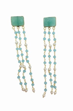 Orecchini  realizzati con cristalli, perline di maiorca e perno occhio di gatto. colore verde acqua e turchese
peso 4 gr
lunghezza 8.5cm Spedizione Gratuita