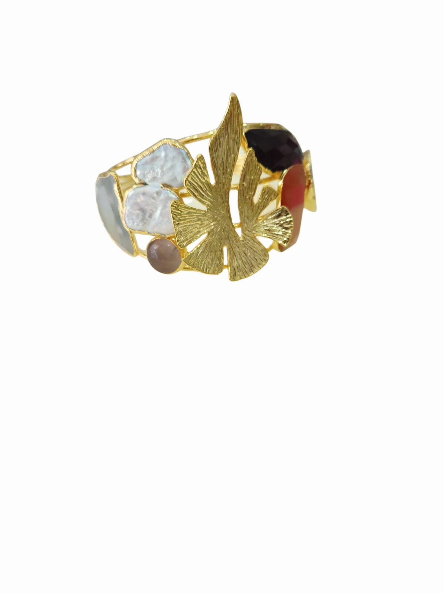 Bracciale ad incastro realizzato con ottone, occhio di gatto,perle e geode Spedizione Gratuita