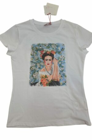 T-shirt manica corta Frida kahlo  95% cotone 5% elastame con stampa.
taglia unica, vestibilità morbida. Spedizione Gratuita