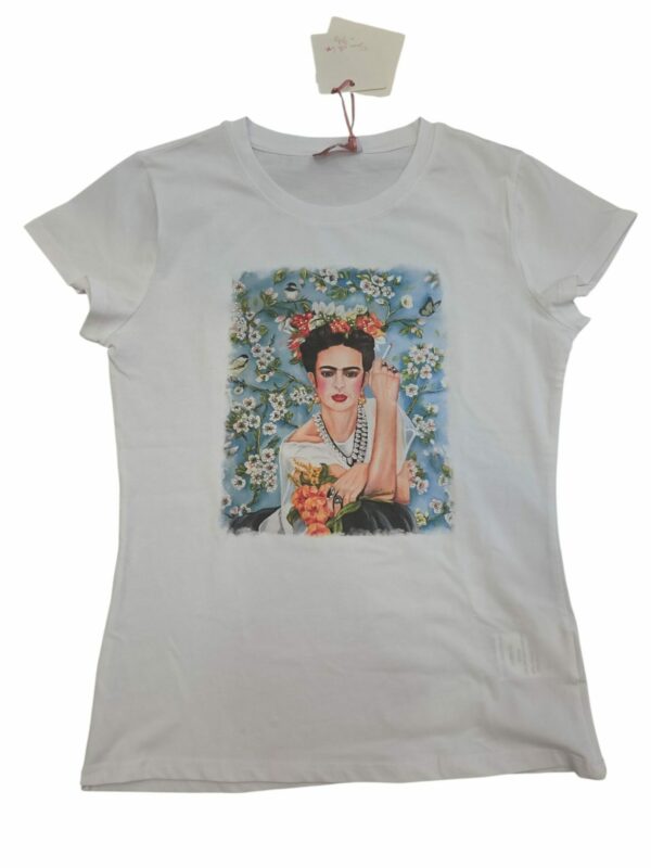 T-shirt manica corta Frida kahlo  95% cotone 5% elastame con stampa.
taglia unica, vestibilità morbida. Spedizione Gratuita