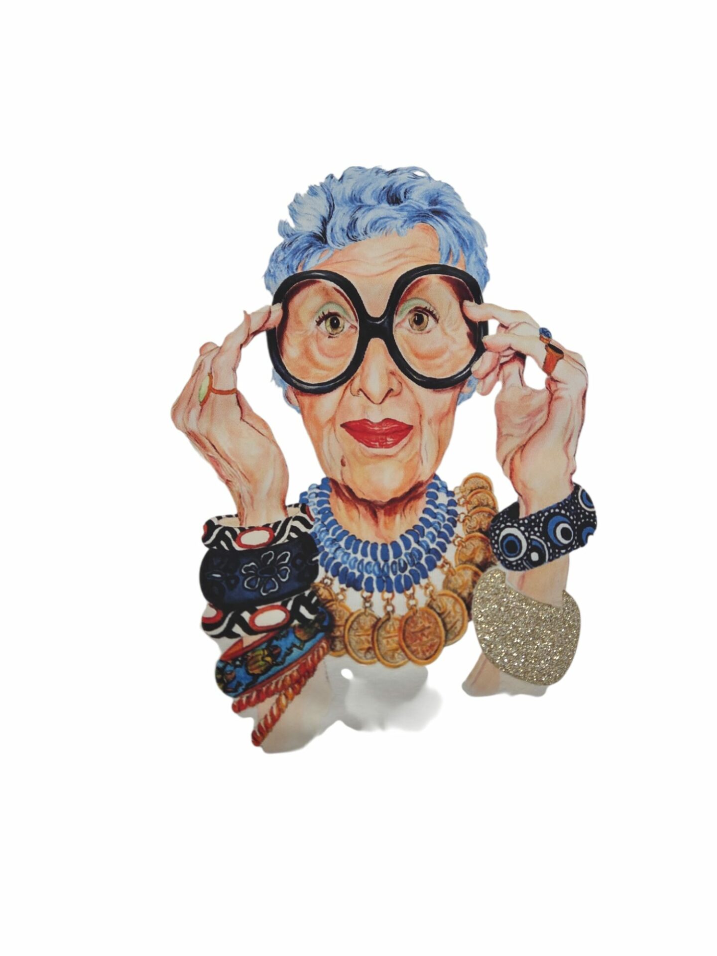 T-shirt manica corta Iris Apfel celeste 95% cotone 5% elastame con stampa.
taglia unica, vestibilità morbida. Spedizione Gratuita