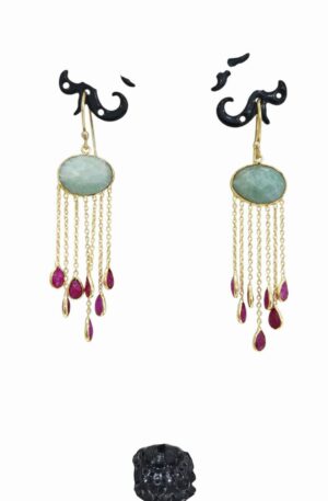 Orecchini realizzati con amazzonite e radice di rubino con ottonelunghezza 7.5cmpeso 4.2gr Spedizione Gratuita