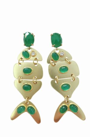 Orecchini  realizzati artigianalmente in ottone con occhio di gatto verde e zirconi.
peso 12gr
lunghezza 8cm Spedizione Gratuita