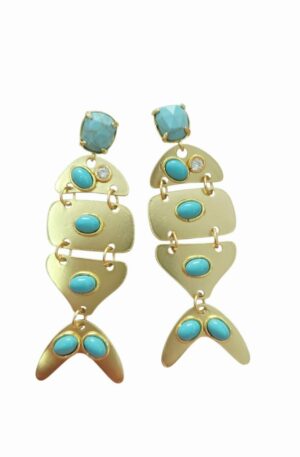 Orecchini  realizzati artigianalmente in ottone con turchese e zirconi.
peso 11.8gr
lunghezza 8cm Spedizione Gratuita
