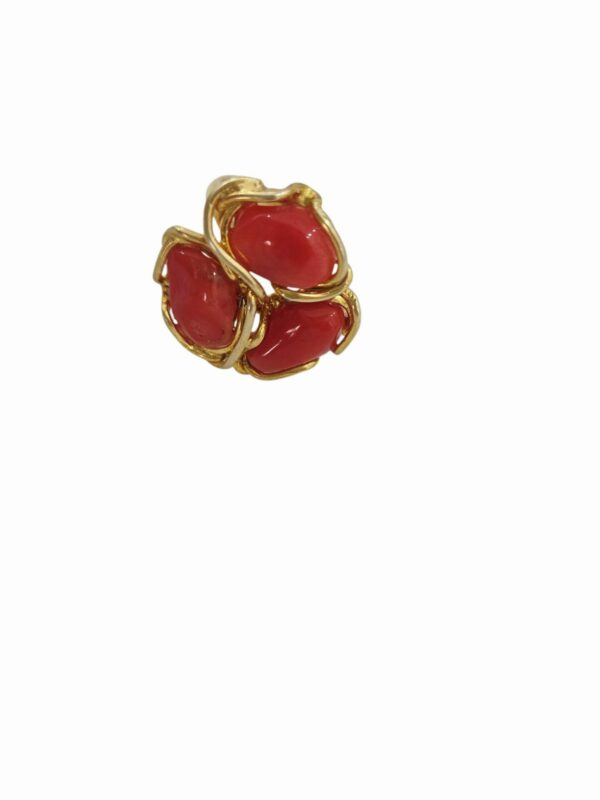 Anello in argento925 dorato regolabile con tris di corallopeso 7.7gr Spedizione Gratuita