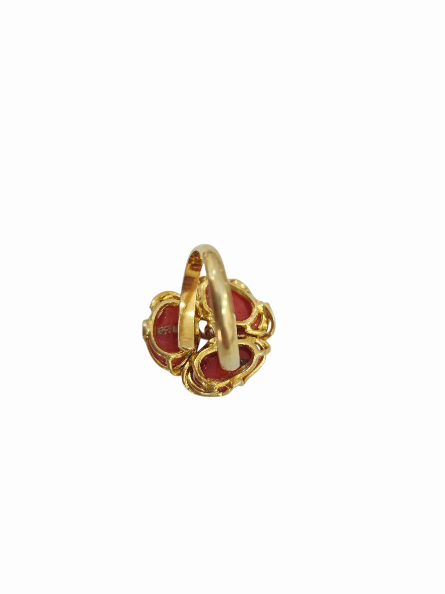 Anello in argento925 dorato regolabile con tris di corallopeso 7.7gr Spedizione Gratuita