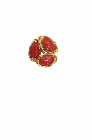 Anello in argento925 dorato regolabile con tris di corallopeso 7.7gr Spedizione Gratuita