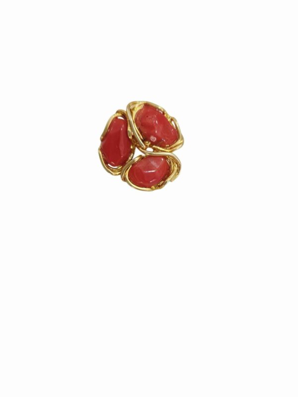 Anello in argento925 dorato regolabile con tris di corallopeso 7.7gr Spedizione Gratuita