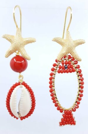 Orecchini realizzati artigianalmente lavorati con pasta di corallo, conchiglia ed ottone. Perno a stella in ottone con monachella.
peso 3.7gr
lunghezza 6.5cm Spedizione Gratuita