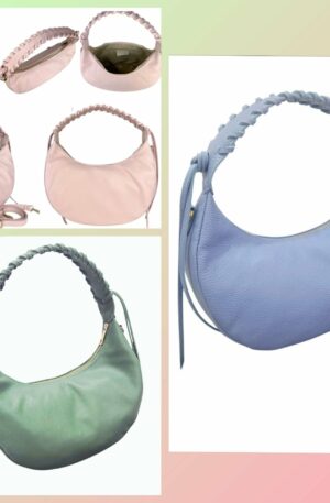 Borsa mezza luna in vera pelle, made Italy, con manico intrecciato ,apertura con zip, interno foderato unico scomparto con tasche laterali, tasca esterna con zip,dotata di tracolla. Spedizione Gratuita