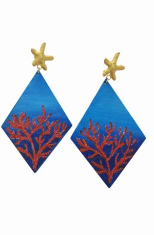 Orecchini dipinti a mano con glitter su base in legno con perno in ottone.lunghezza 9.5cmpeso 4.9gr Spedizione Gratuita