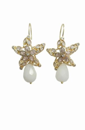 Orecchini realizzati con stelle su base in ottone e zirconi incastonati, goccia in agata. Dotati di monachella peso 5grlunghezza 4cm Spedizione Gratuita