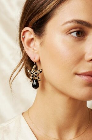 Earrings made with stars on a brass base and black zirconia set, onyx drop. Equipped with a hook weight 6.2gr length 4.5cm Free Shipping Orecchini realizzati con stelle su base in ottone e zirconi neri incastonati, goccia in onice. Dotati di monachella peso 6.2gr lunghezza 4.5cm Spedizione Gratuita