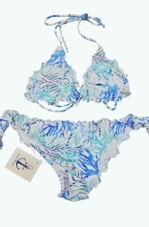 Bichini triangolo con coppa slip regolabile con laccetti. Fantasia coralli blu. Spedizione Gratuita