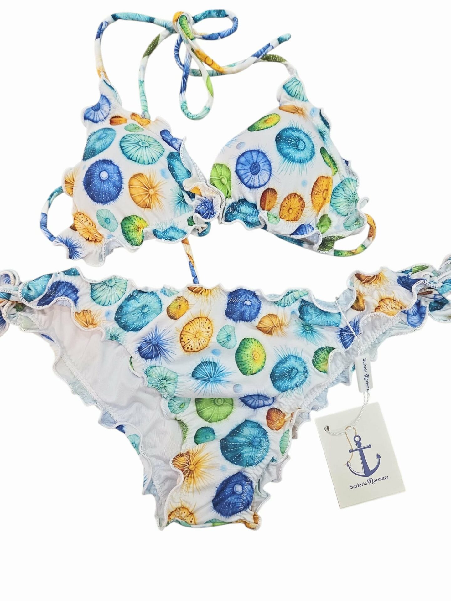 Bichini triangolo con coppa slip regolabile con laccetti. Fantasia riccio. Spedizione Gratuita