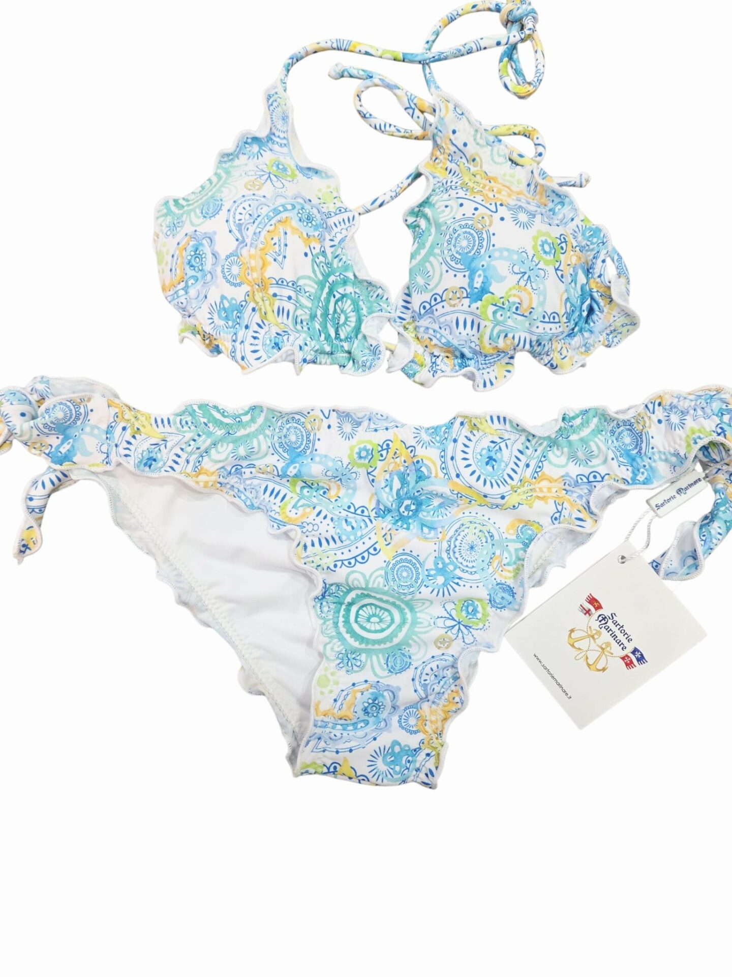 Bichini triangolo con coppa slip regolabile con laccetti. Fantasia desigual. Spedizione Gratuita