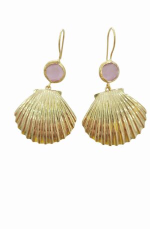 Orecchini  realizzati con conchiglia in ottone,occhio di gatto rosa e monachella in ottone
peso 6gr 
lunghezza 5cm Spedizione Gratuita