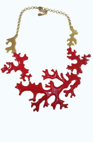 Collana girocollo regolabile realizzata con rami in acciaio smaltati rossi e dorati. lunghezza 44cm Spedizione Gratuita