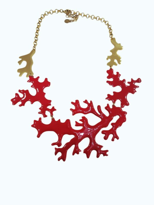 Collana girocollo regolabile realizzata con rami in acciaio smaltati rossi e dorati. lunghezza 44cm Spedizione Gratuita
