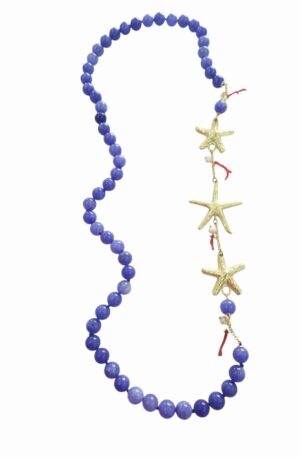 Collana lunga realizzata con agata liscia violacea, stelle in ottone,perline di fiume e rametti di corallolunghezza 78cm Spedizione Gratuita