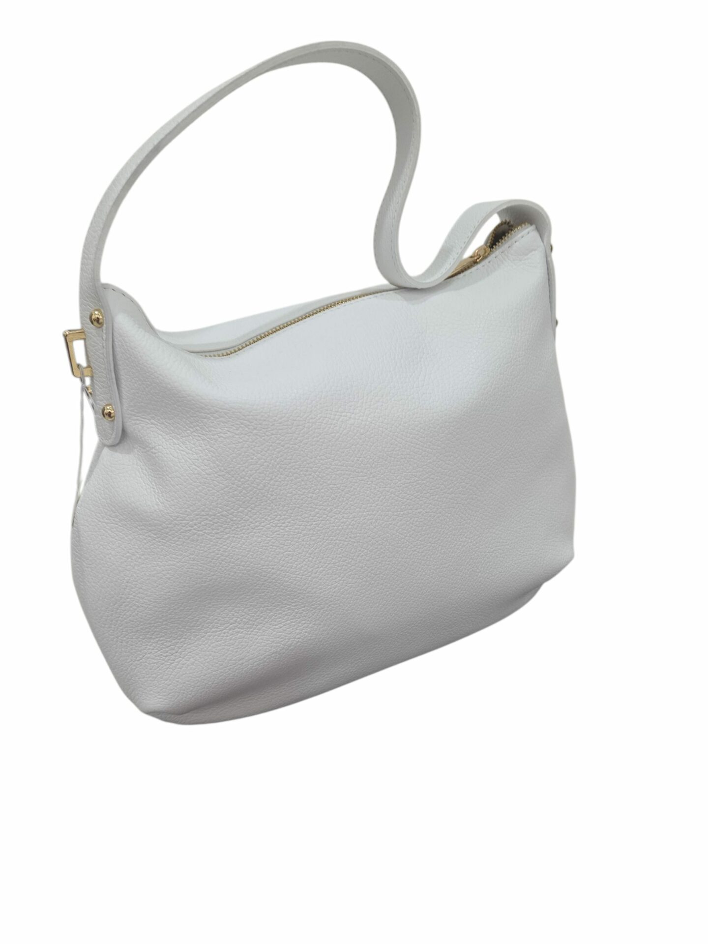 Borsa in vera pelle bianca manico ampio e tracolla interno foderato con scomparti laterali due aperti uno con zip. Chiusura con zip. Made Italy.Misure H29 B9 L30 Spedizione Gratuita