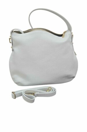 Borsa in vera pelle bianca manico ampio e tracolla interno foderato con scomparti laterali due aperti uno con zip. Chiusura con zip. Made Italy.Misure H29 B9 L30 Spedizione Gratuita