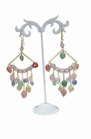 Orecchini  realizzati artigianalmente con quarzi ed ottone lunghezza 8.5cm peso 9.3gr Spedizione Gratuita