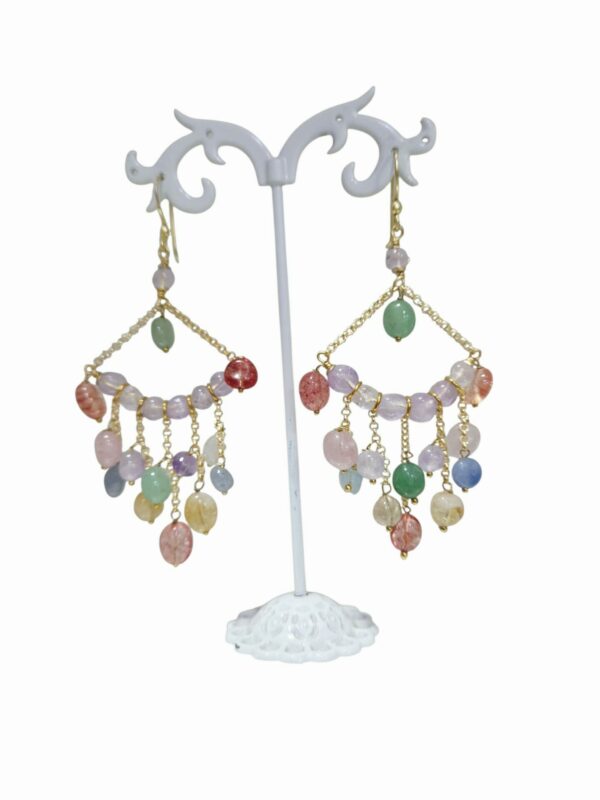Orecchini  realizzati artigianalmente con quarzi ed ottone lunghezza 8.5cm peso 9.3gr Spedizione Gratuita