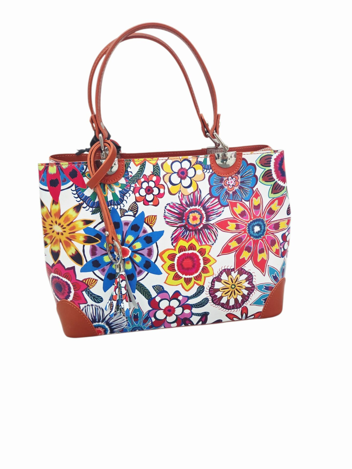 Borsa vera pelle,made Italy, pelle stampata multicolore, interno foderato con 3 scomparti e tasche laterali. chiusura con zip. dotata di tracolla Misure L 32 B12 H24 Spedizione Gratuita