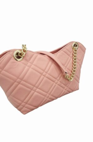 Borsa in vera pelle,made Italy, con impunture doppio manico ampio con catena oro e pelle, interno foderato scomparto unico con tasche laterali. chiusura con zip. colore salmone Misure L 31 B12 H24 Spedizione Gratuita