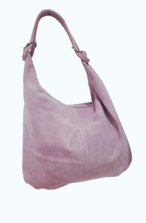 Borsa Sacca in camoscio rosa con interno foderato tasca con zip interna, chiusra con zip. vera pelle made italy.Misure H33 L 37 manico 31 Spedizione Gratuita