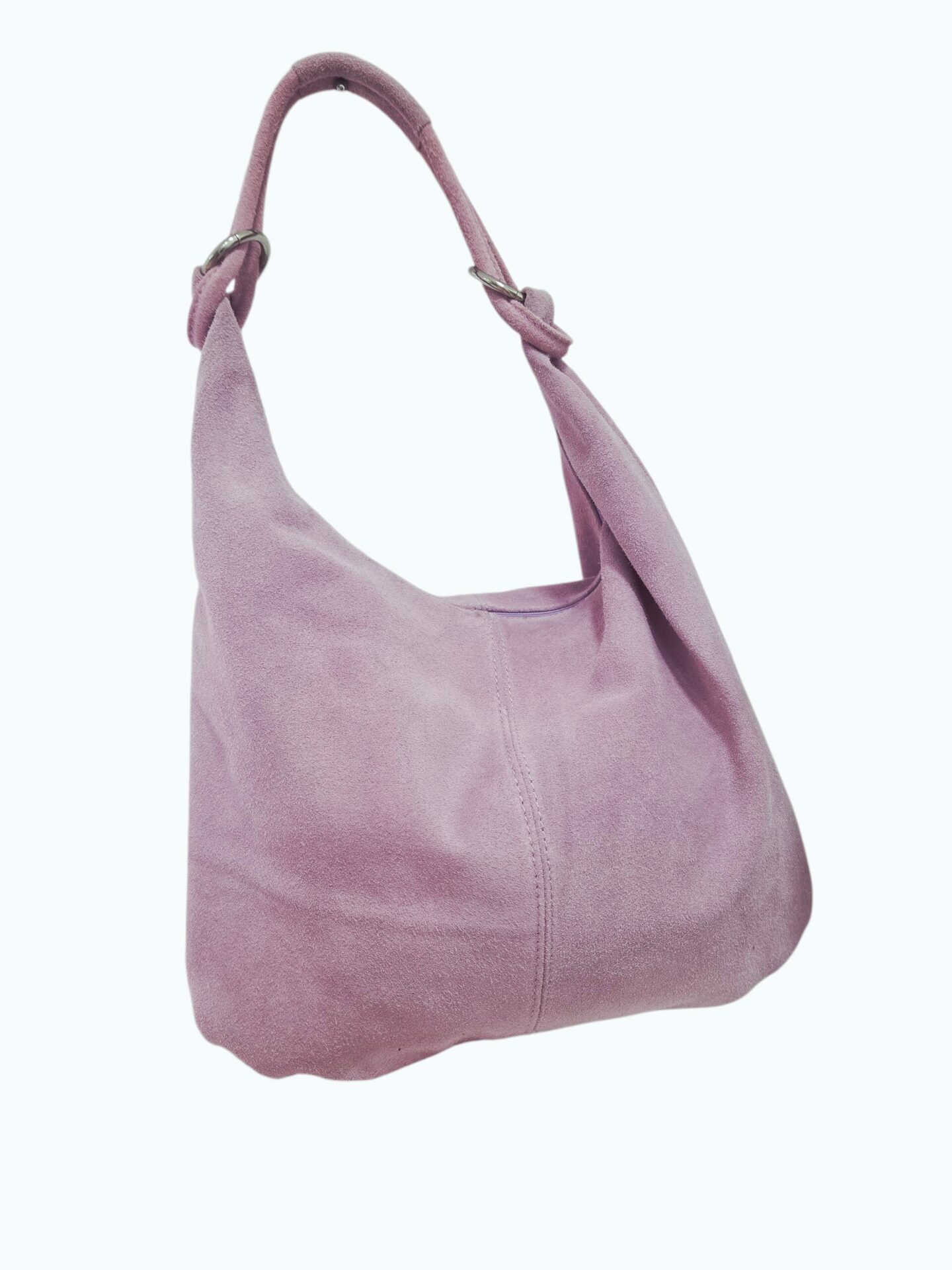 Borsa Sacca in camoscio rosa con interno foderato tasca con zip interna, chiusra con zip. vera pelle made italy.Misure H33 L 37 manico 31 Spedizione Gratuita