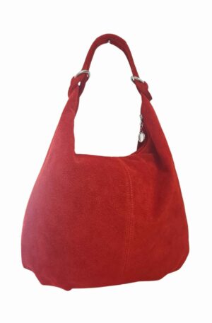 Borsa Sacca in camoscio rossa con interno foderato tasca con zip interna, chiusra con zip. vera pelle made italy.Misure H33 L 37 manico 31 Spedizione Gratuita