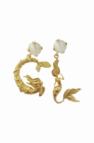 Orecchini sirena in ottone con perno occhio di gatto neutro lunghezza 4 / 5 cm peso 5.5gr / 6.9gr Spedizione Gratuita