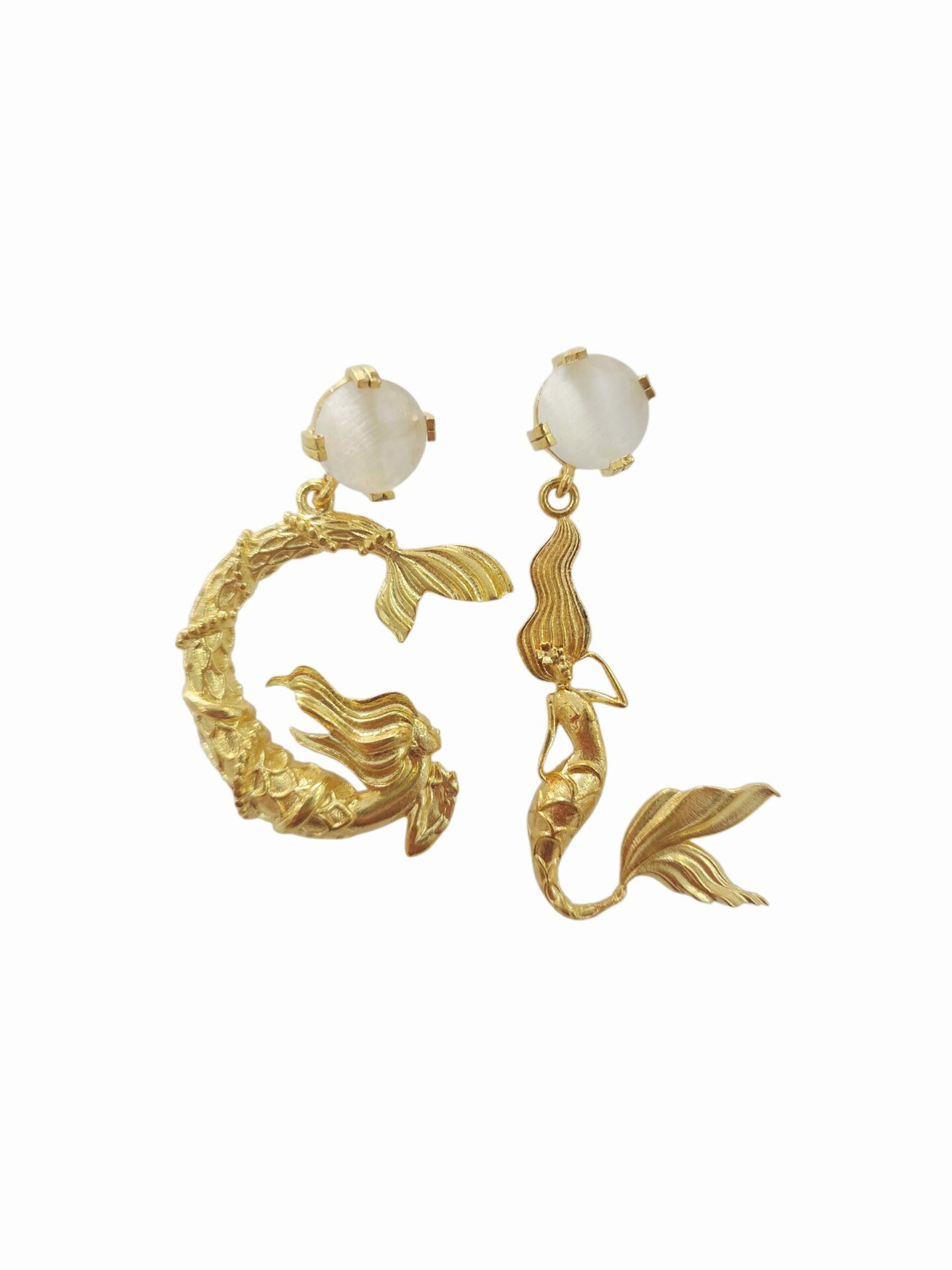 Orecchini sirena in ottone con perno occhio di gatto neutro lunghezza 4 / 5 cm peso 5.5gr / 6.9gr Spedizione Gratuita