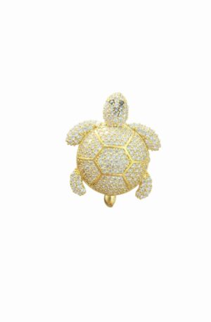 Anello regolabile realizzato con tartaruga in ottone e zirconi bianchi incastonatigrandezza 3cm x 2.5cm Spedizione Gratuita