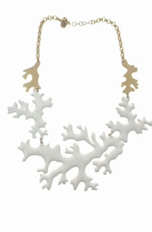 Collana girocollo realizzata con rami in acciaio smaltati bianchi e dorati lunghezza regolabile 44cm Spedizione Gratuita
