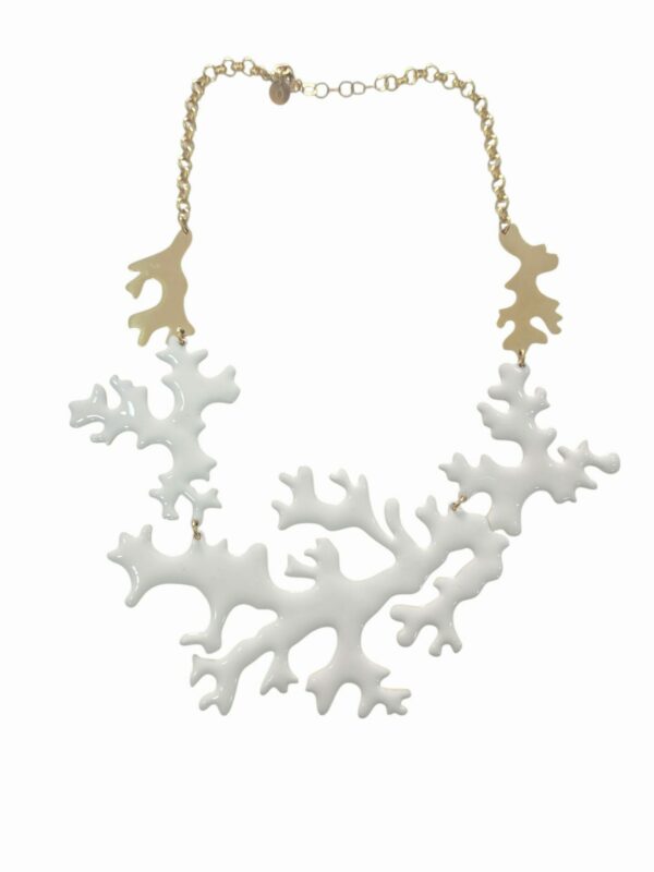 Collana girocollo realizzata con rami in acciaio smaltati bianchi e dorati lunghezza regolabile 44cm Spedizione Gratuita